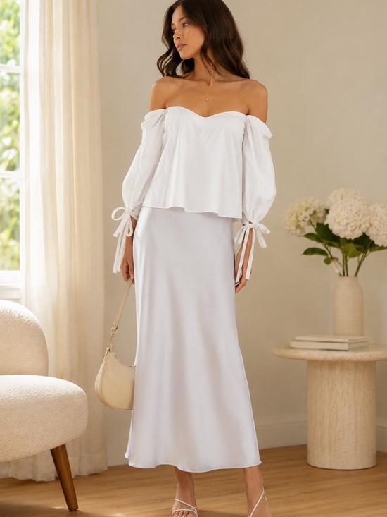 Cara Cara Tops - Cara Cara White Corset Off Shoulder Puff Sleeve Top Shirt Size M Cotton Blend
